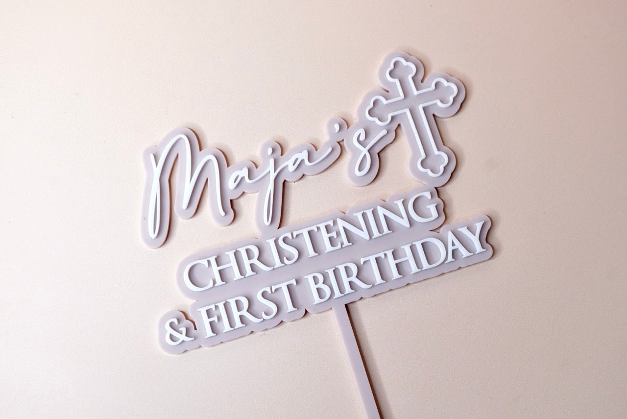 Christening Topper/Fropper with Orthodox Cross (Customisable Name/Colour)