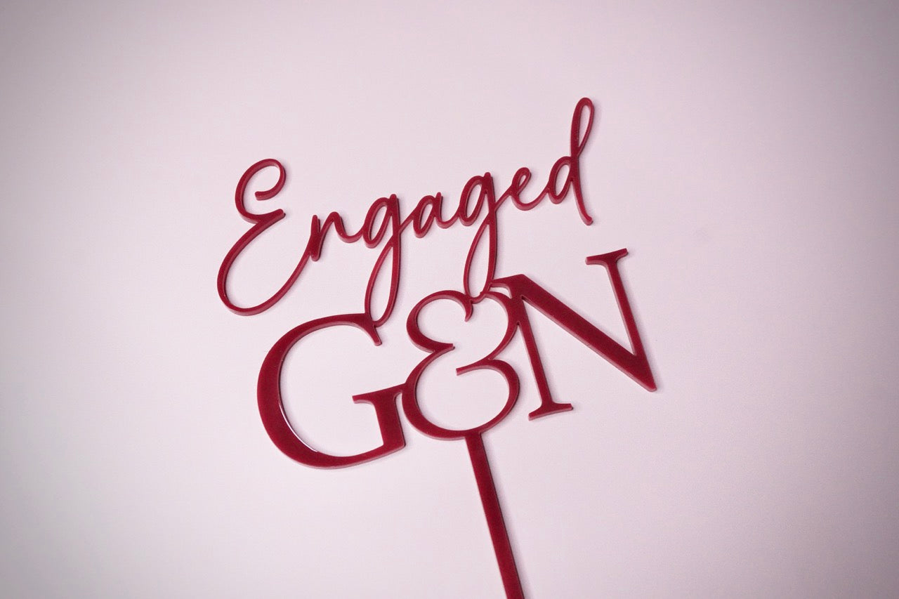 'Engaged' + Initials Cake Topper/Fropper